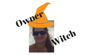 I like being self-employed. Sue-Ann Bubacz graphic of me in witch hat