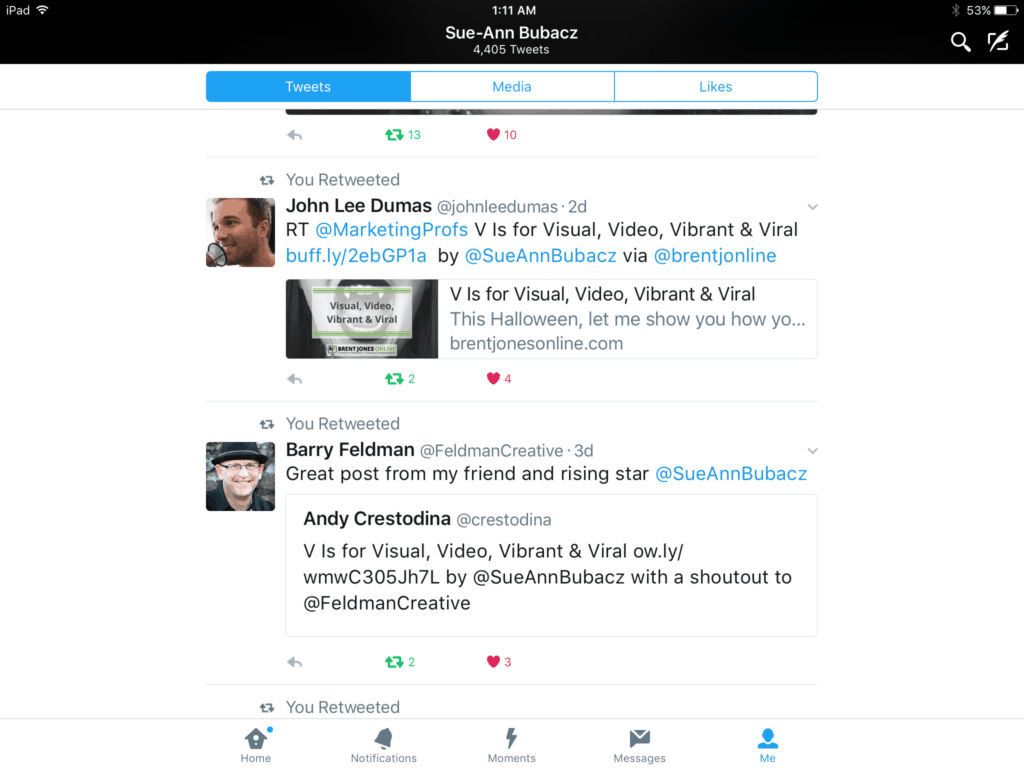 My Fav interaction by Barry Feldman AND John Lee Dumas thanks to Ann Handley share of article by Sue-Ann Bubacz