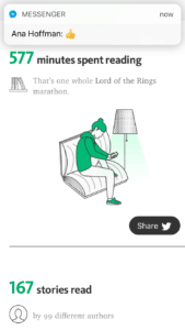 Medium 2016 Stats for Sue-Ann Bubacz 577 minutes reading screenshot 2 