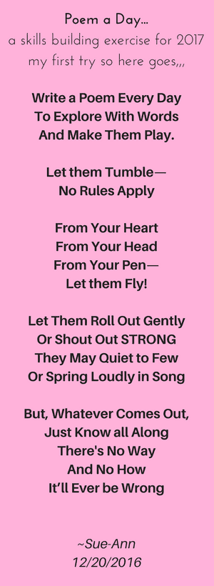 Poem a Day...day one by Sue-Ann Bubacz for write mix for business