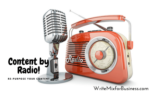 Content by Radio Post Title Visual of Old-fashioned Radio and Mic in Retro Peach for Write Mix for Business by Sue-Ann Bubacz