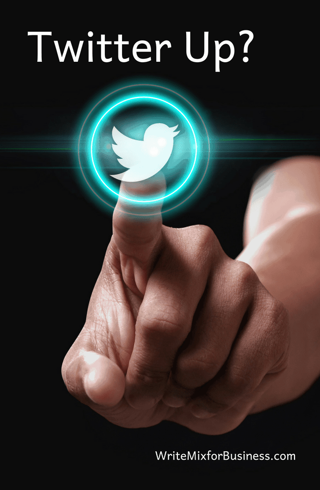 Title Visual saying "Twitter Up" for Let's Talk Twitter post by Sue-Ann Bubacz, Write Mix for Business