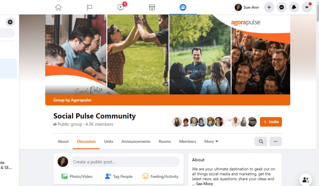 Photo of the Agorapulse Facebook Group Page, Social Pulse Community