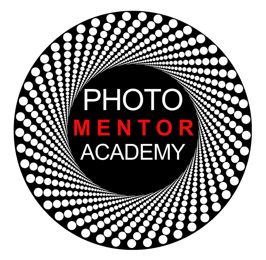 Lee Love's, referenced for tips to find your artist's eye, Photo Mentor Academy Logo, a rendition of a camera lens with wording, "Photo Mentor Academy" in middle.