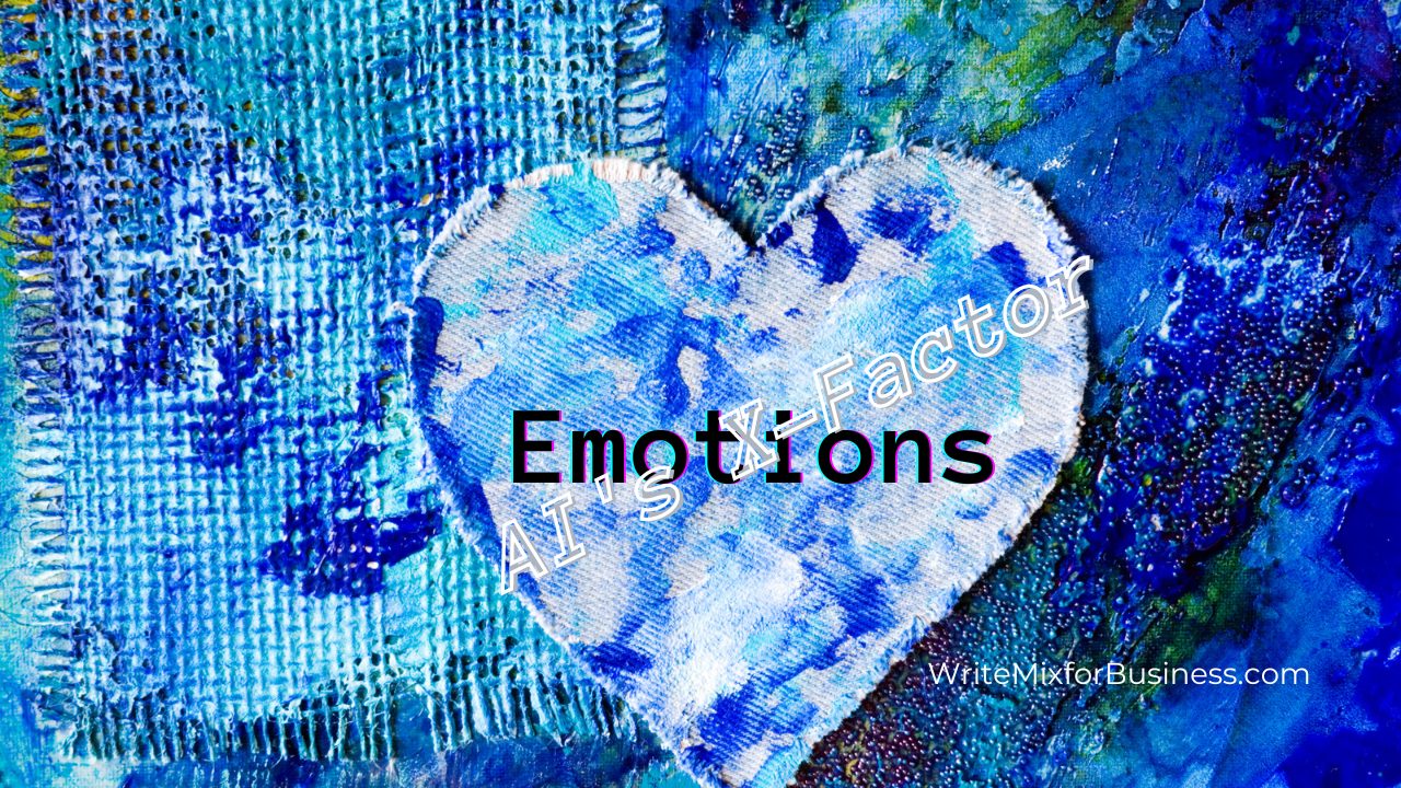 Emotions: AI's X=Factor design on heart shape blue jean-like color design of blues