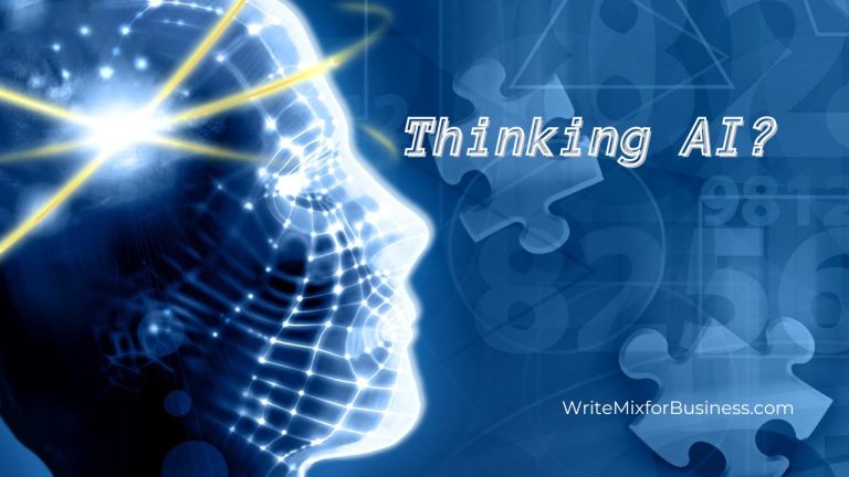 Thinking AI? Title visual on discussion of AI in article by Sue-Ann Bubacz