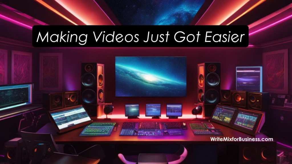 Making Videos Just Got Easier is the copy on this title visual showing an AI made Video Studio